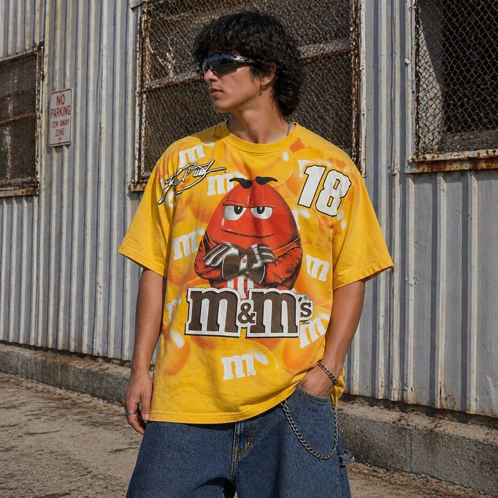 Y2K NASCAR T Shirt Chase Authentics Kyle Busch M&M's Graphic Men's XL 08 AOP Tee